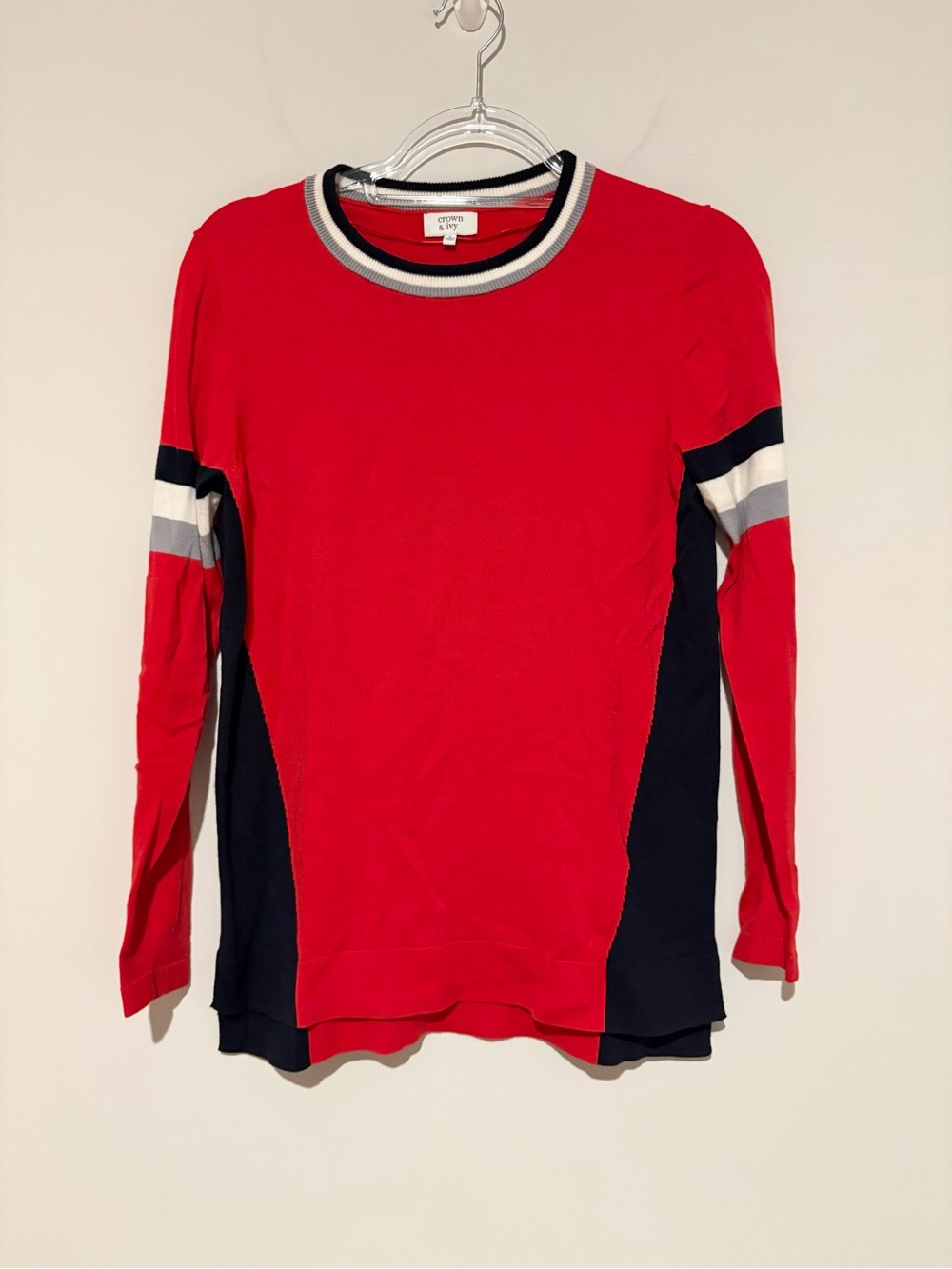 Crown & Ivy cotton Striped Raglan sweater red white blue size small